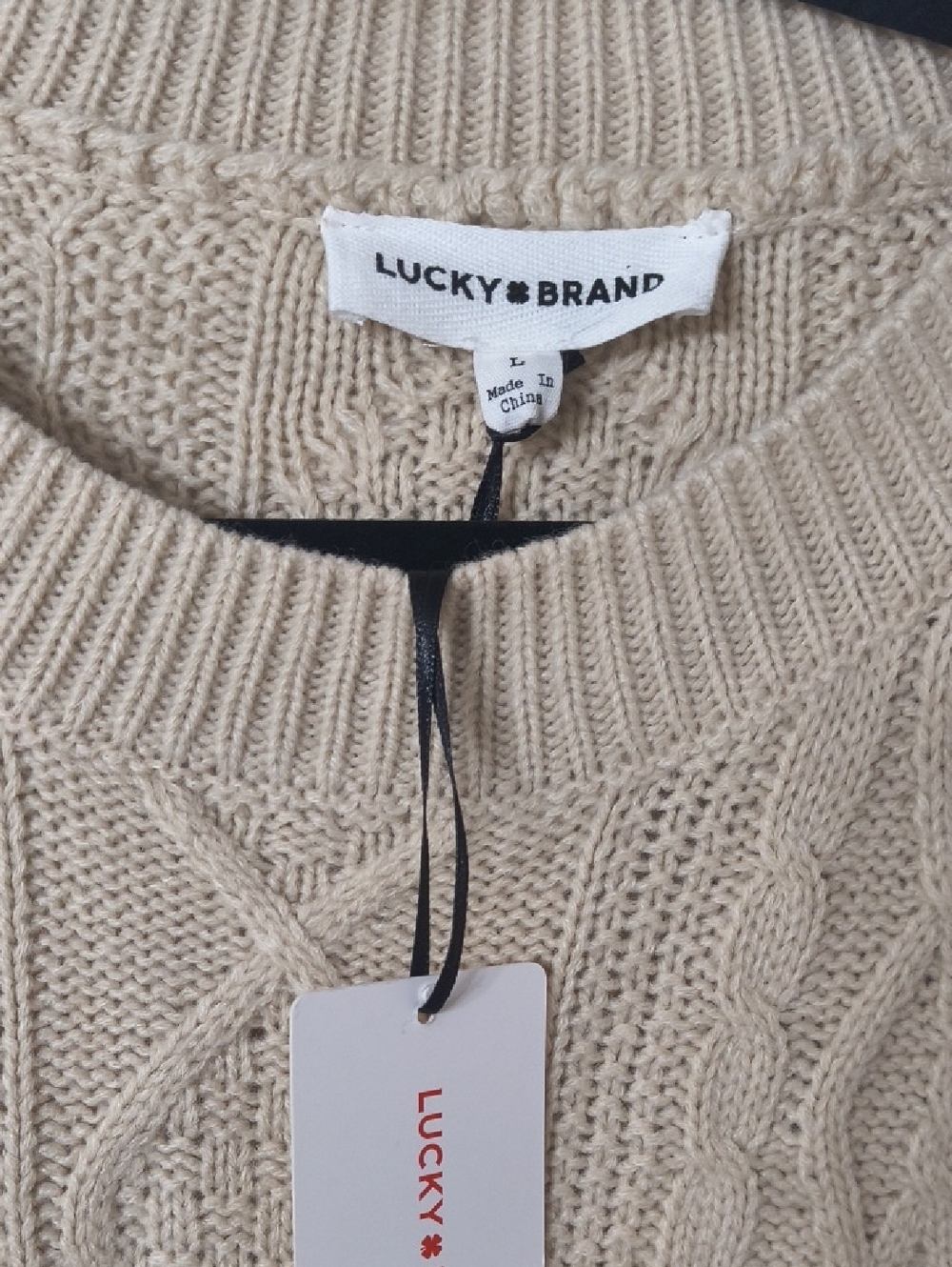 Adorable Crochet Lucky Brand Dress Tan Cream Size L NWT - Picture 2 of 7